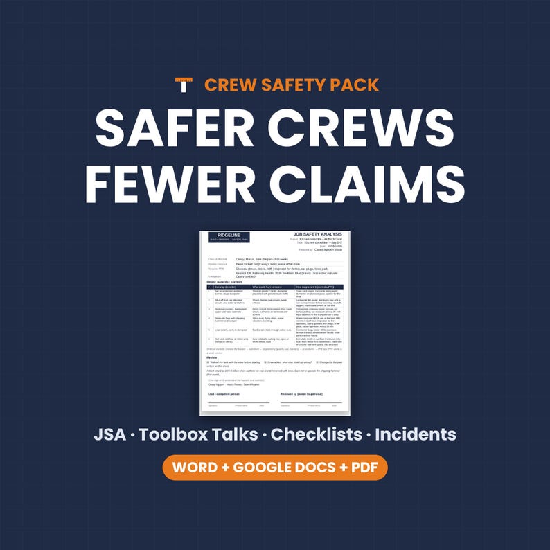 Toolbox Talks, JSA Form, Job Safety Analysis, Safety Meeting Sign In, Jobsite Checklist, Word Google Docs PDF image 10
