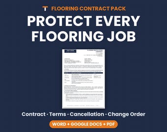 Flooring Installation Contract Template, Flooring Contractor Agreement, Terms, Change Order, Word Google Docs PDF