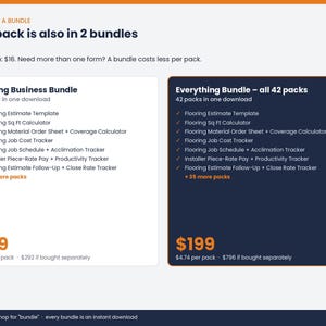 The Flooring Job Schedule + Acclimation Tracker is also included in the Flooring Business Bundle and the Everything Bundle – save with a bundle.
