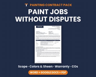 Painting Contract Template, Painter Agreement, Interior Exterior Painting Contract, Warranty, Word Google Docs PDF