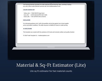 Calculadora de área de piso | Planilha de estimativa de materiais | Fator de desperdício + cobertura de caixas | Excel + Planilhas Google | Download instantâneo