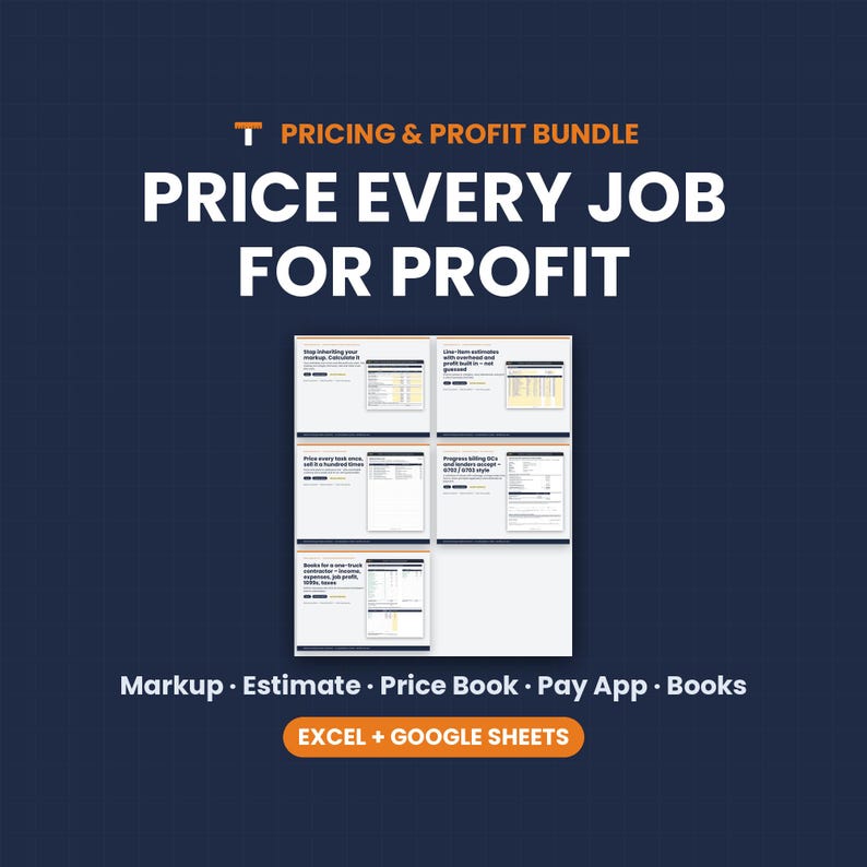 Contractor Pricing Bundle, Markup Calculator, Estimate Template, Flat Rate Price Book, Pay App, Excel Google Sheets image 1