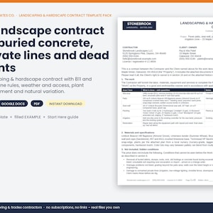 Landscaping & Hardscape Contract Template Pack – A landscape contract for buried concrete, private lines and dead plants. Includes a blank template, a filled example and a Start Here guide.