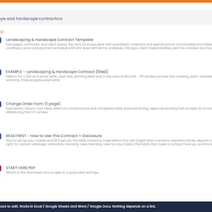 Every file included in the Landscaping & Hardscape Contract Template Pack download, for Word, Google Docs and PDF.