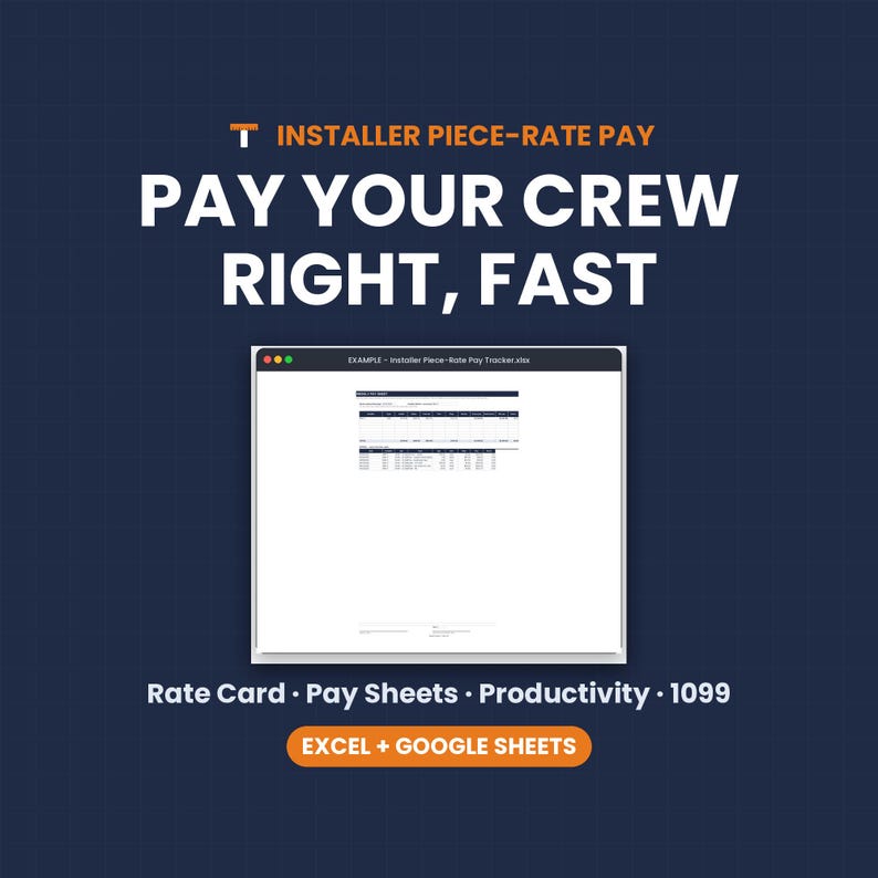 Piece Rate Pay Tracker, Flooring Installer Pay Sheet, Productivity Tracker, Crew Payroll, Excel Google Sheets image 10