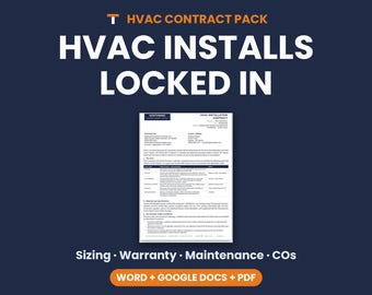 HVAC Installation Contract Template, Furnace & AC Replacement, Warranty, Maintenance (Word, Google Docs, PDF)