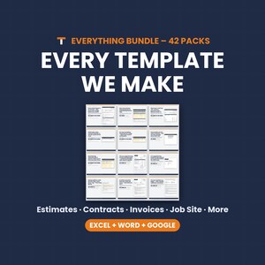 Contractor Templates Mega Bundle, All 42 Packs, Estimates, Invoices, Contracts, Proposals, Excel Word Google image 8
