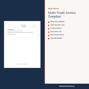 Plantilla de factura para contratistas / Factura de construcción (Word + Google Docs + PDF) / Editable para múltiples oficios / 3 estilos / Descarga instantánea imagen 5