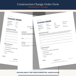 Konstruktionsänderungs-Auftragsformular | Bearbeitbare Subunternehmer CO-Vorlage | Word + Ausfüllbares PDF + Google Docs | Kundenunterschrift bereit Bild 3