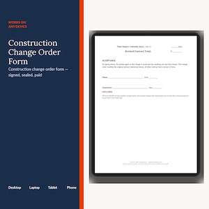 Konstruktionsänderungs-Auftragsformular | Bearbeitbare Subunternehmer CO-Vorlage | Word + Ausfüllbares PDF + Google Docs | Kundenunterschrift bereit Bild 2