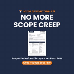 Scope of Work Template, Construction SOW, Exclusions & Assumptions Library, Short Form, Word Google Docs PDF image 1