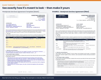 Handyman Contract Template, Handyman Service Agreement, Flat Rate Time & Materials, Change Order, Word Google Docs PDF