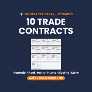 Contractor Contract Templates Bundle, 10 Trades, Remodeling Roofing Painting Plumbing Electrical HVAC, Word image 1