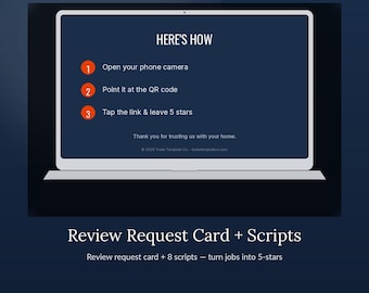 Review Request Card + Text Email Scripts | Contractor Google Review Cards QR Code | Canva PNG + Word Templates | Instant Download