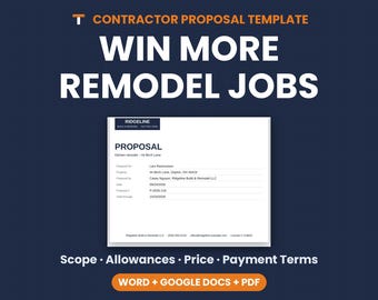 Contractor Proposal Template, Construction Bid Proposal, Allowances, Contract Terms, Word Google Docs PDF