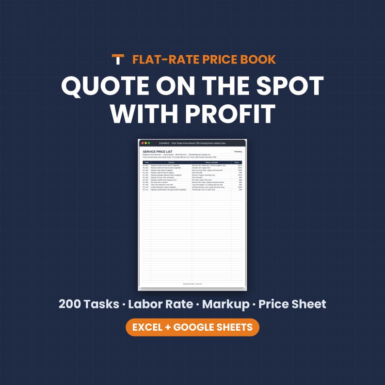 Flat Rate Price Book, Handyman Price List, Service Pricing Template, Quote Builder, Excel Google Sheets image 9