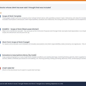Scope of Work Template, Construction SOW, Exclusions & Assumptions Library, Short Form, Word Google Docs PDF image 9