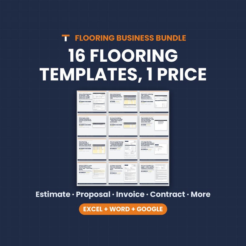Flooring Business Bundle, 16 Contractor Templates, Estimate, Proposal, Invoice, Contract, Excel Word Google image 1