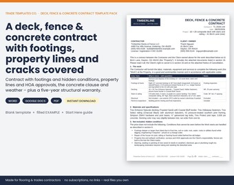 Deck, Fence and Concrete Contract template