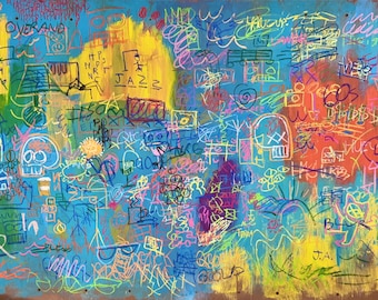 Vestiges Acrylic Painting: D.T. Adelaide Schizophrenia Exploration, Turquoise Abstract Art (4ft x 8ft)
