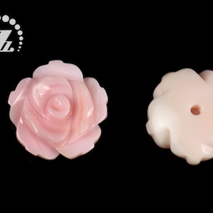 Pink Queen Conch shell carved rose flower shell bead, MOP, Mother Of Pearl, Pink Shell, natural, sea shell beads, half drilled, 12mm, 5 pcs