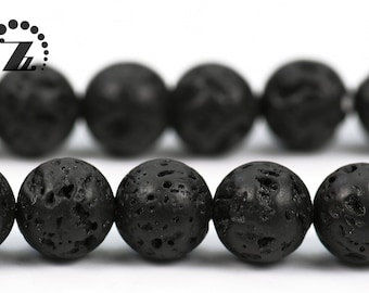 Black Lava Rock Round Beads, 15" Strand (4mm-20mm)