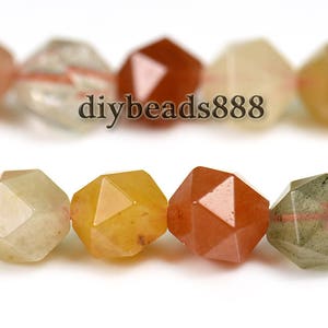 Rutilated Quartz,15&quot; full strand Multicolor Rutilated Quartz faceted Star Cut round bead,nugget bead,diamond bead,Crystal,6mm 8mm 10mm 12mm