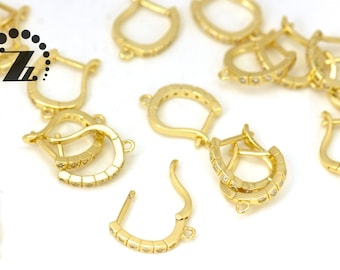 CZ Micro Pave Leverback Ear Hooks,Gold Plated,Copper Ear Hooks,Earring Hooks,Rhinestone,Closed Loop,Jewelry Component,diy,13x18mm,5 pairs