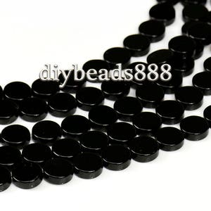 Svarta onyx släta platta myntpärlor, 8 mm 10 mm 12 mm 14 mm 16 mm för val, 15" hel sträng