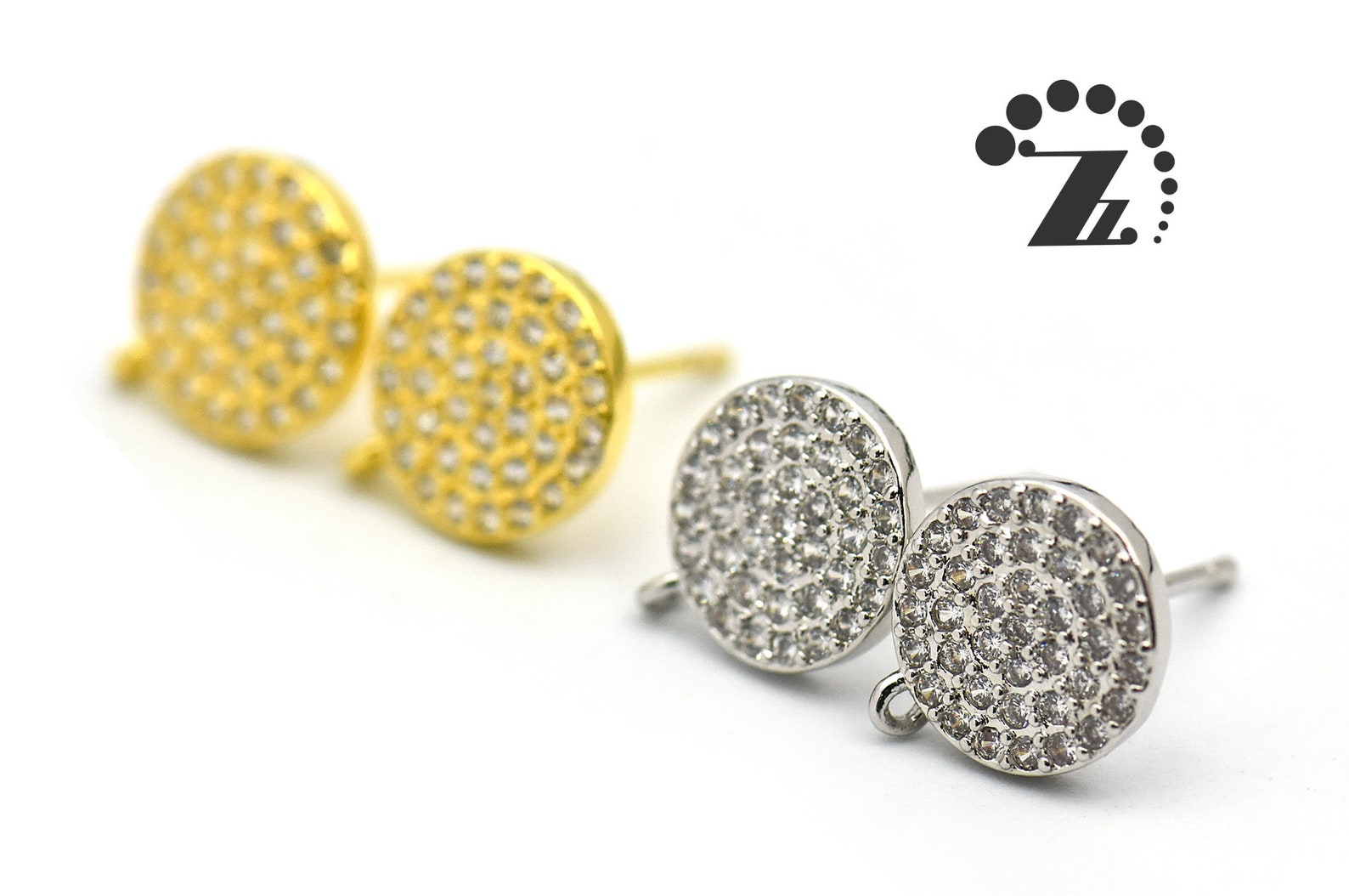 CZ Micro Pave Ear Posts With Loops-gold or Silver Plated Brass Bar Stud ...