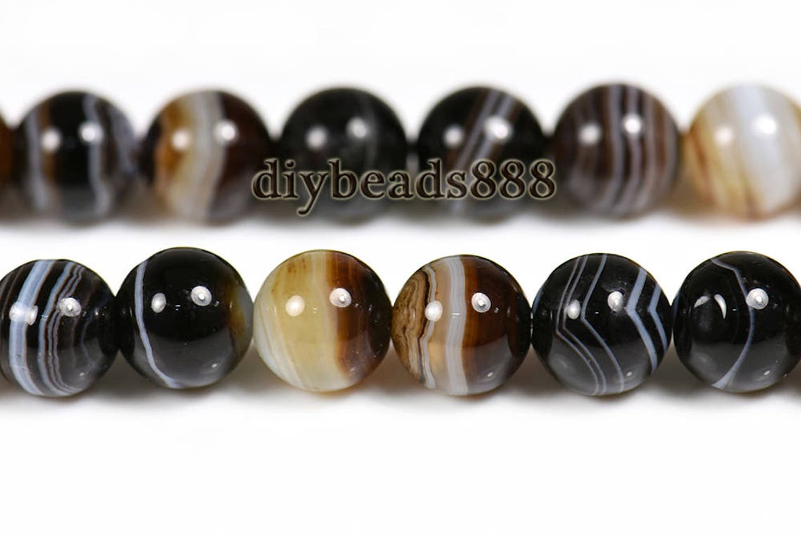 Brown Banded Agate Smooth Round Beadsstriped Agatesandonyx Etsy
