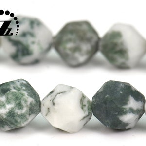 Tree Agate Matte Faceted Star Cut Diamond Bead,Frosted Bead,Diamond cut bead,natural, gemstone, agate beads, 6mm 8mm 10mm, 15&quot; full strand