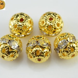 50 pcs of Rhinestone Copper round ball spacer bead,golden plated crystal beads beads,clear 8mm 10mm 12mm for Choice