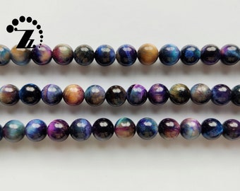 Rainbow Tiger Eye Smooth Round Beads,Tiger Eyes,Natural,Gemstone,DIY Beads,Mixcolor,8mm,15" full strand