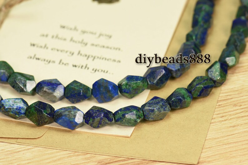 Lapis lazuli,15 inch strand of Lapis lazuli faceted nugget beads,Chrysocolla stone,centre drilled beads 10-12x16mm