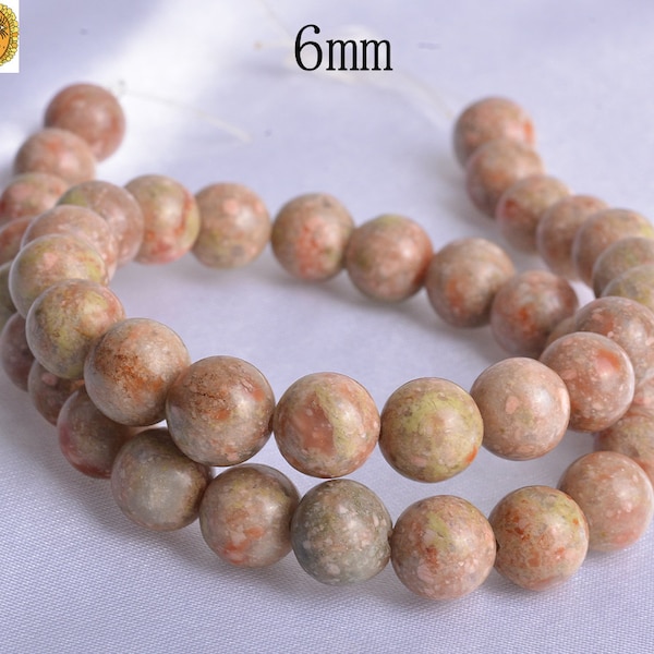 15 inch strand of Chinese Unakite smooth round beads 6mm 8mm 10mm 12mm 14mm for Choice