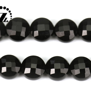 Black Onyx Faceted Coin Discs beads,natural smooth round beads,diy beads,gemstone beads,6mm,15&quot; full strand