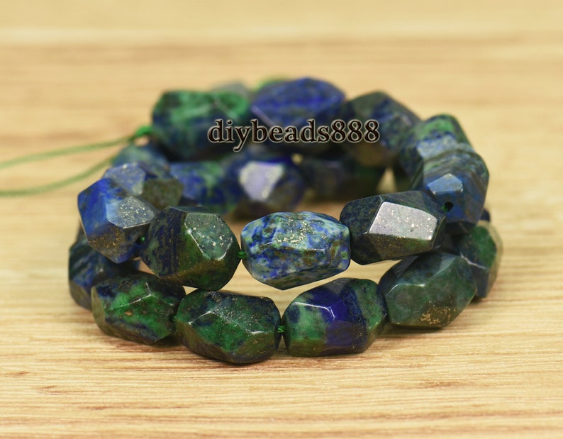 Lapis lazuli,15 inch strand of Lapis lazuli faceted nugget beads,Chrysocolla stone,centre drilled beads 10-12x16mm
