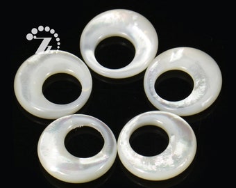 Cuenta colgante de donut de concha blanca, Donut redondo, Donut de concha, MOP, Nácar, MOP blanco, Cuenta de concha, Concha de mar, Natural, Grado AA, Tamaño a elegir