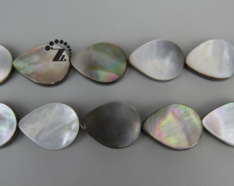 Black Shell flat smooth teardrop beads,Black MOP,Mother of Pearl,white and black shell,shell baeds,sea shell,15x20mm,15" full strand