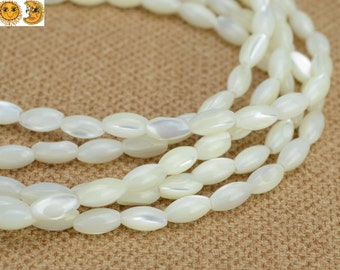 white MOP,mother of pearl smooth rice beads 4x7mm 7x30mm for Choice,15&quot; full strand