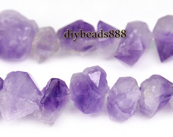Natural Raw Amethyst Cluster rough nugget bead,rough gemstone,purple Amethyst,Crystal Quartz,Crystal bead,7-14x12-18mm,15" full strand