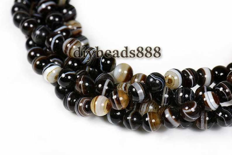 Brown Banded Agate Smooth Round Beadsstriped Agatesandonyx Etsy