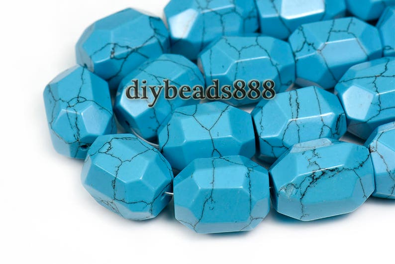 Synthetic Turquoise,15 full strand Synthetic Blue Turquoise faceted nugget beads,centre drilled beads 15x20mm