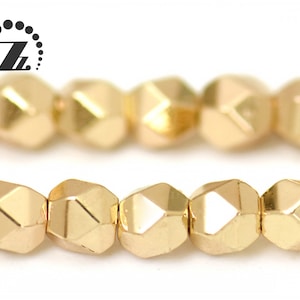 Hematite Grade AA, Faceted Nugget,Light Gold color,Genuine Hematite Beads,Smooth electroplating beads,Diy beads,3mm,15&quot; full strand