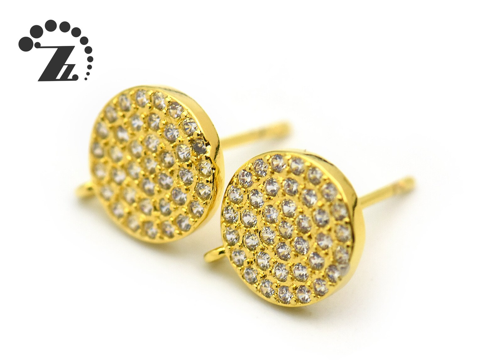 CZ Micro Pave Ear Posts With Loops-gold or Silver Plated Brass Bar Stud ...
