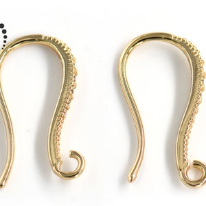 CZ Micro Pave Earring Hooks,Gold Plated,Brass Earwires,Copper Earwires,Rhinestone,Jewelry Component,diy,10x18mm,5 pairs