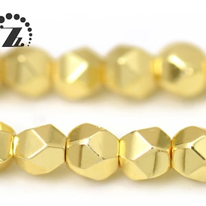 Hematite Grade AA, Faceted Nugget,24K Gold color,Genuine Hematite Beads,Smooth electroplating beads,Diy beads,3mm,15&quot; full strand