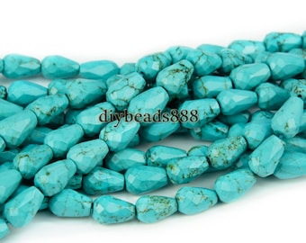 Turquoise,15 inch full strand blue Turquoise faceted teardrop beads,gemstone beads 10x14mm