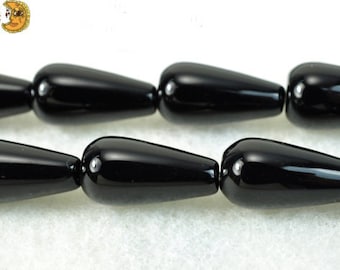 Black Onyx Smooth Teardrop Beads,Size For Choice,15" full strand